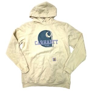 Carhartt‎ Hoodie Sweatshirt Yellow Size Medium Loose Fit Midweight Graphic Logo